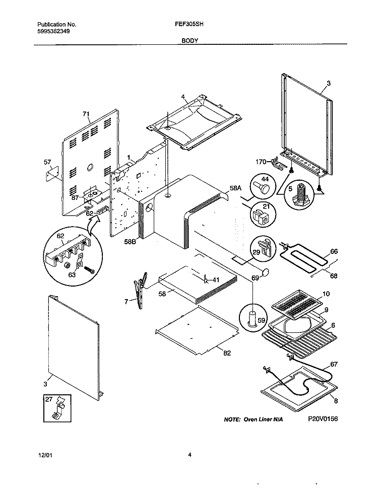 BODY Diagram and Parts List for FEF305SHDC  Frigidaire Range