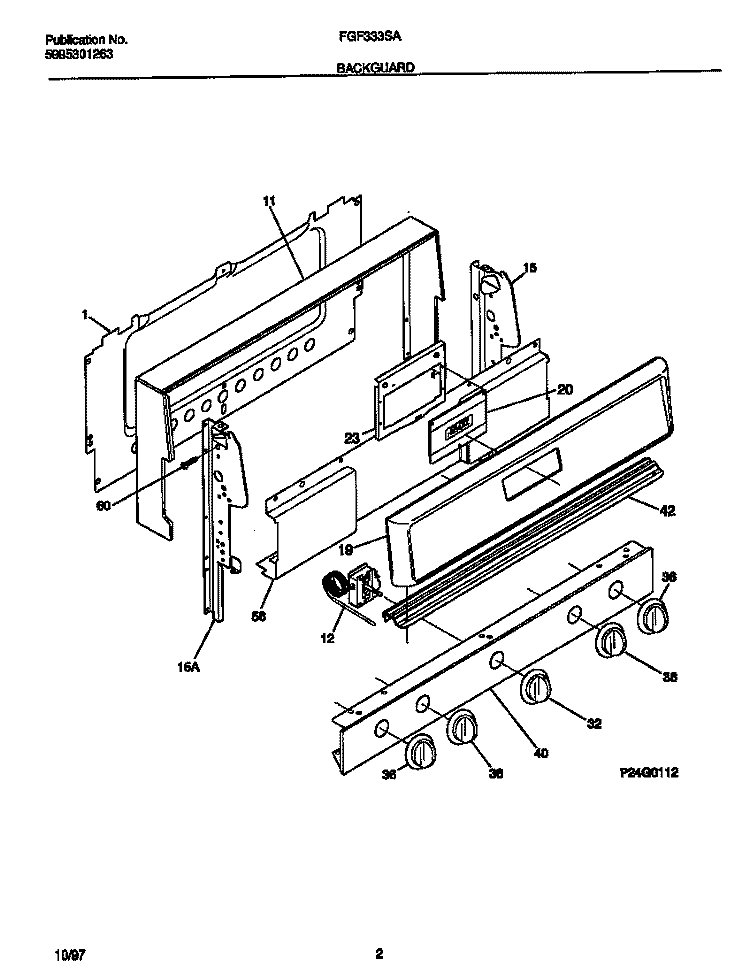 BACKGUARD Diagram and Parts List for FGF333SADH  Frigidaire Range