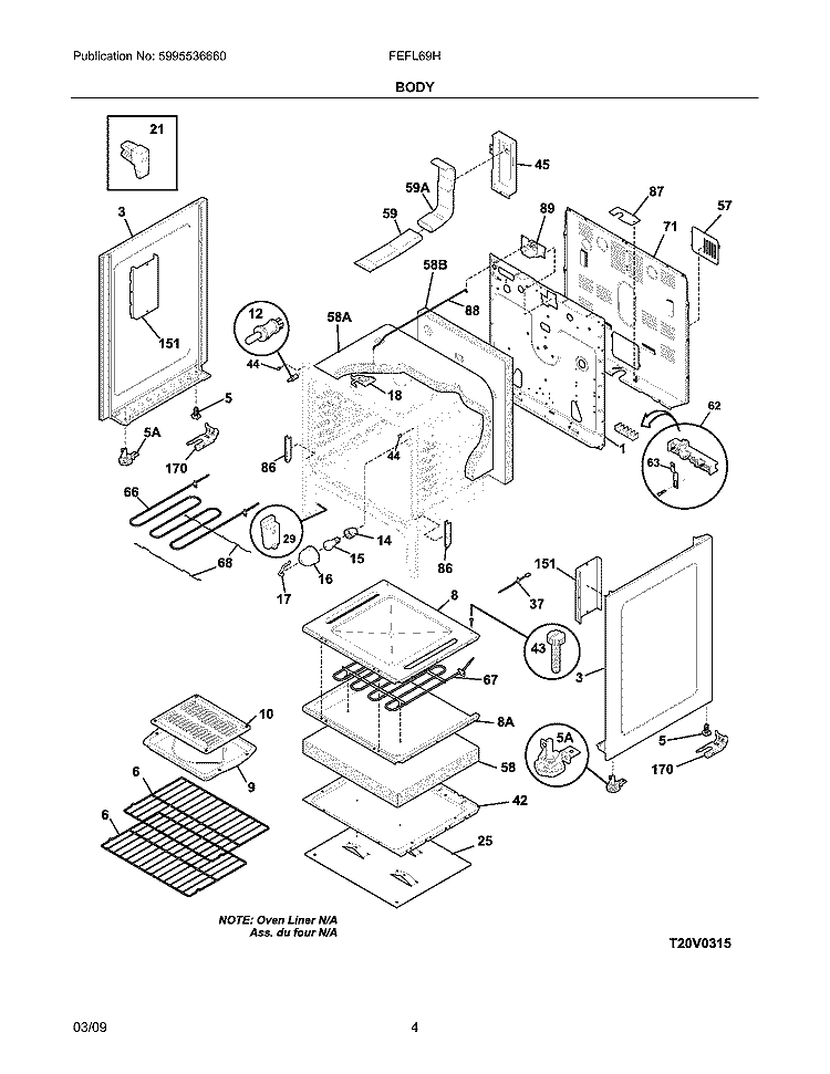 BODY Diagram and Parts List for FEFL69HBB  Frigidaire Range