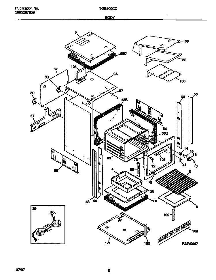 BODY Diagram and Parts List for TGB500CCB3  Tappan Wall Oven