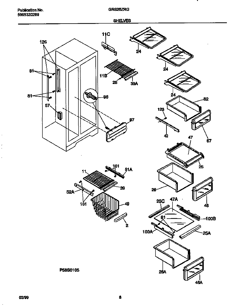 SHELVES Diagram and Parts List for GRS26ZRGW5  Gibson Refrigerator
