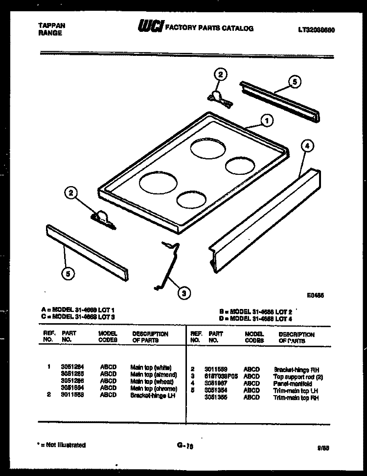 COOKTOP PARTS Diagram and Parts List for 31-4668-18-01  Tappan Range