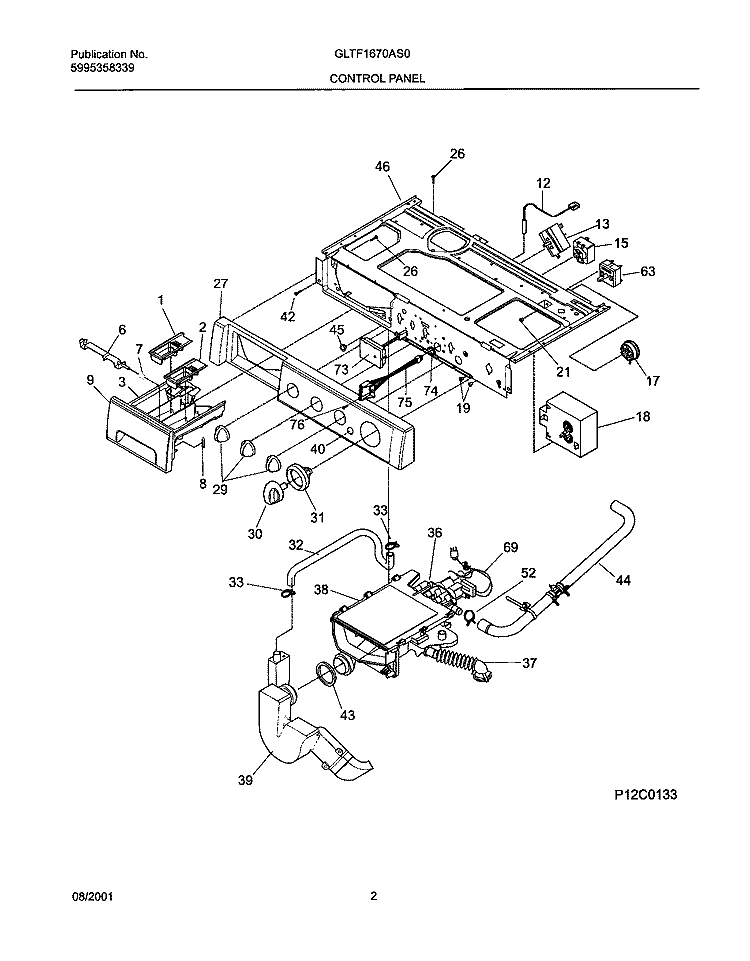 CONTROL PANEL Diagram and Parts List for GLTF1670AS0  Frigidaire Washer
