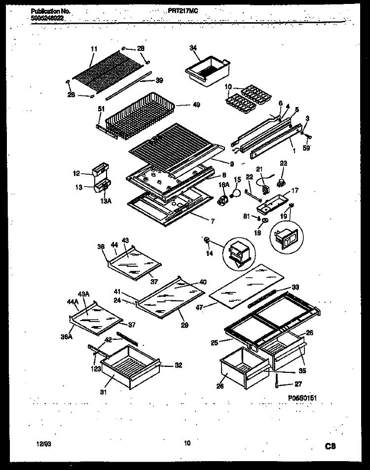 SHELVES AND SUPPORTS Diagram and Parts List for PRT217MCH3  Frigidaire Refrigerator