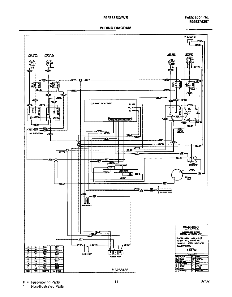 WIRING DIAGRAM Diagram and Parts List for FEF363BXAWB  Frigidaire Range