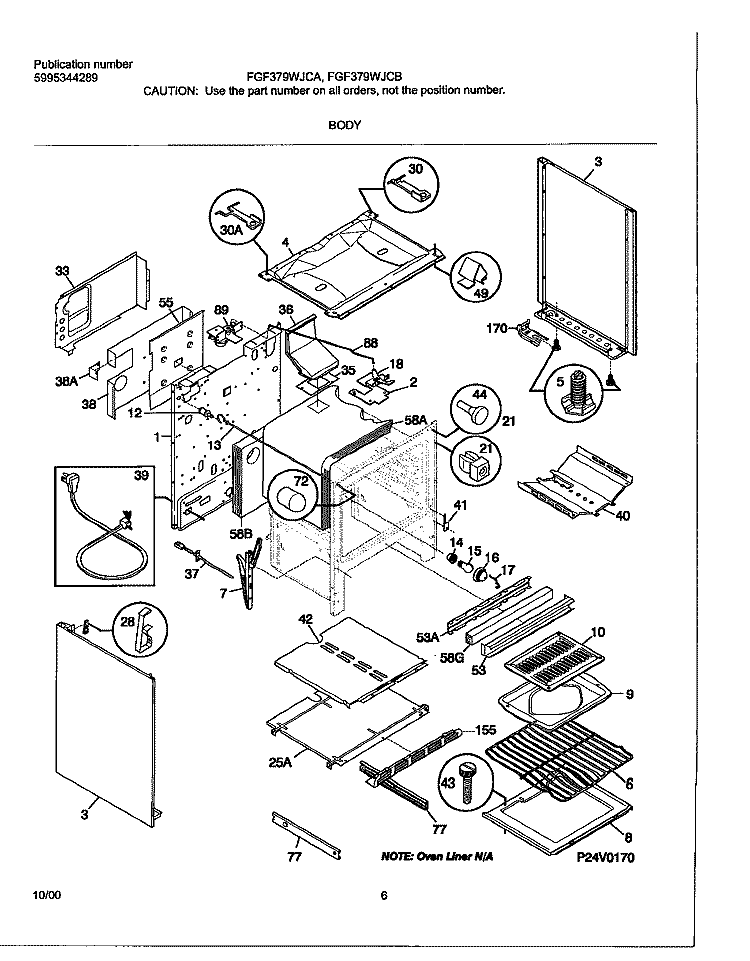 BODY Diagram and Parts List for FGF379WJCA  Frigidaire Range