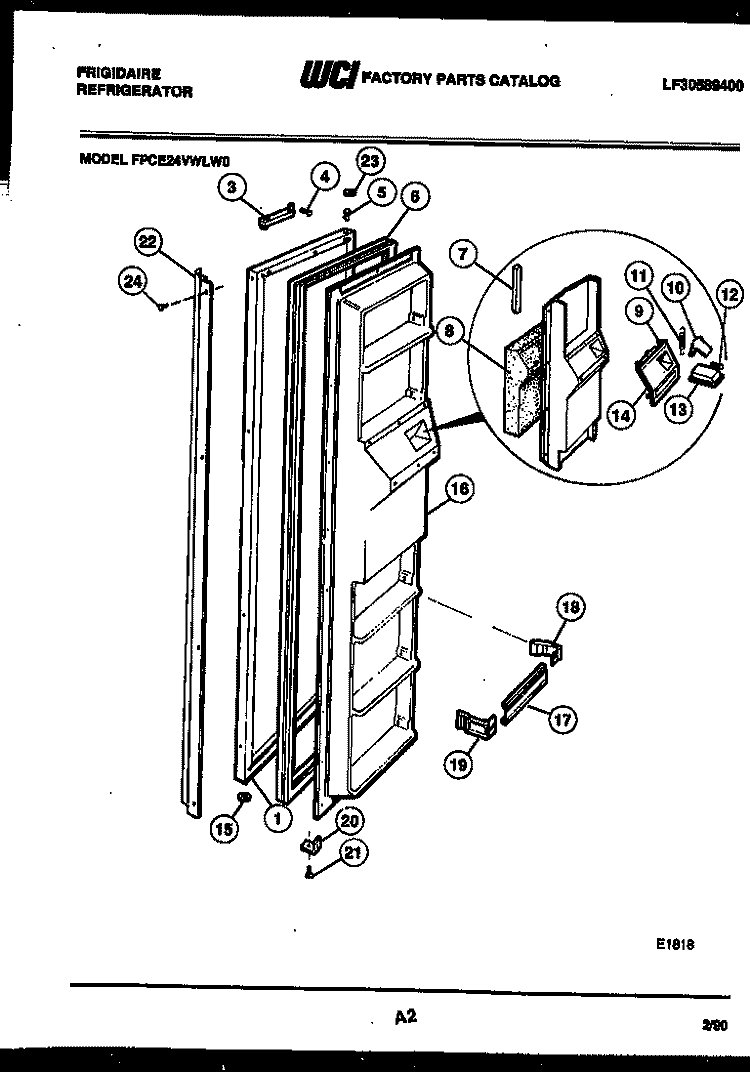 FREEZER DOOR PARTS Diagram and Parts List for FPCE24VWLF0  Frigidaire Refrigerator
