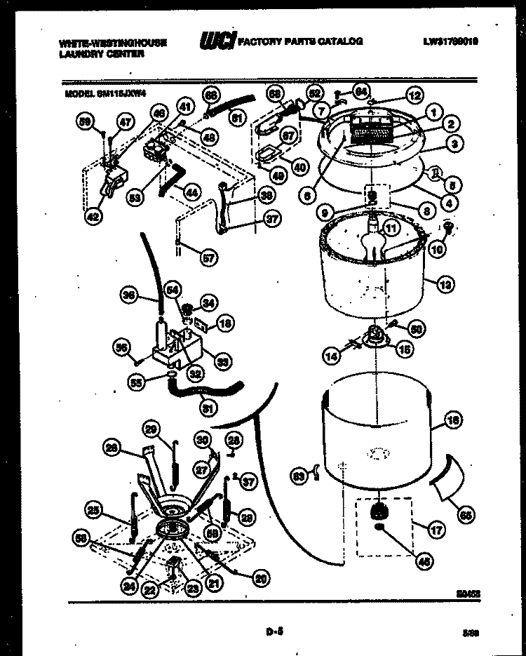 TUBS, WATER VALVE AND LID SWITCH Diagram and Parts List for SM115JXD4  Frigidaire Washer
