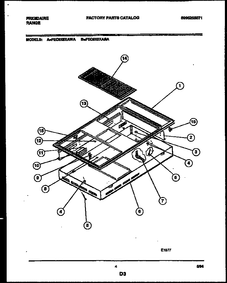 BURNER BOX PARTS Diagram and Parts List for FEC9X8XABA  Frigidaire Cooktop