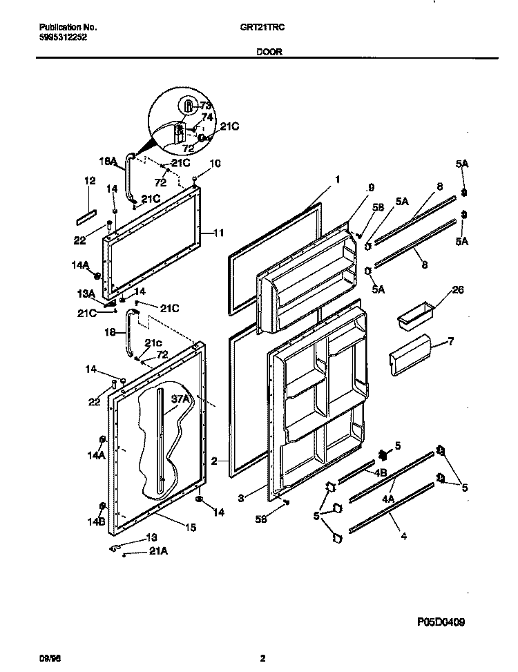 DOOR Diagram and Parts List for GRT21TRCW0  Gibson Refrigerator