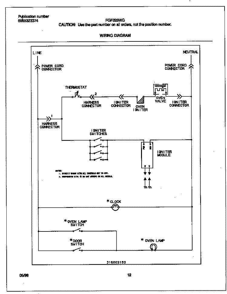 WIRING DIAGRAM Diagram and Parts List for FGF326WGTE  Frigidaire Range