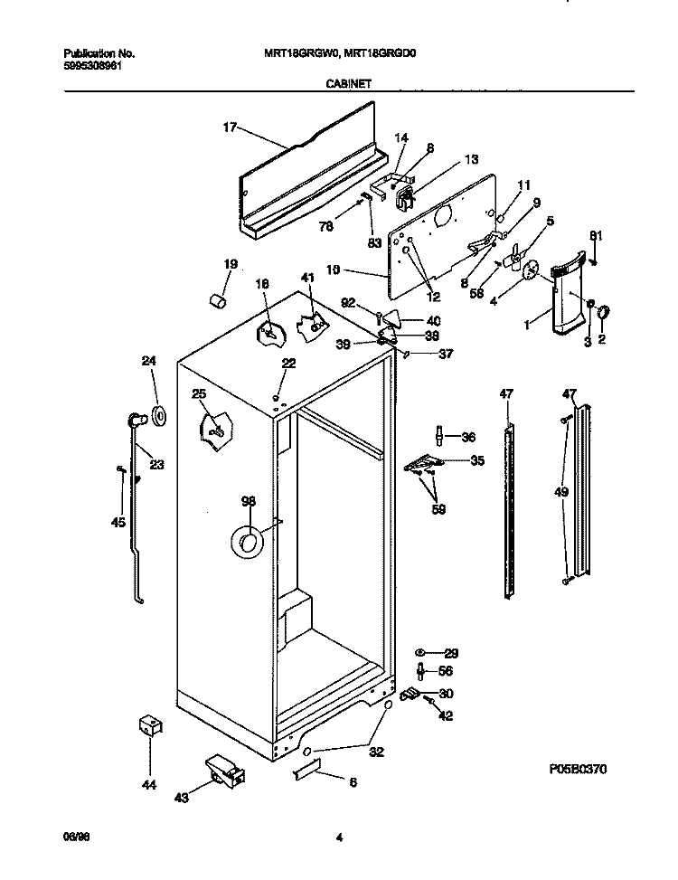 CABINET Diagram and Parts List for MRT18GRGW0  Frigidaire Refrigerator