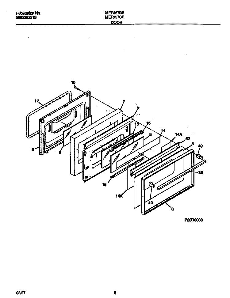 DOOR Diagram and Parts List for MEF357BEDD  Frigidaire Range