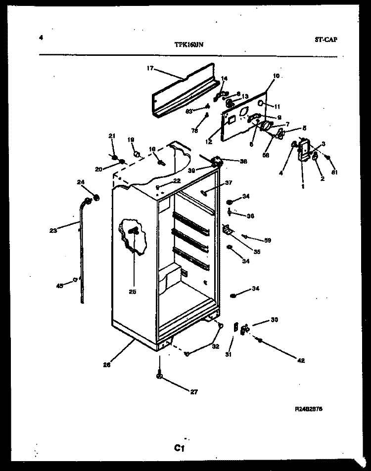 CABINET PARTS Diagram and Parts List for TPK160JN3W  Kelvinator Refrigerator