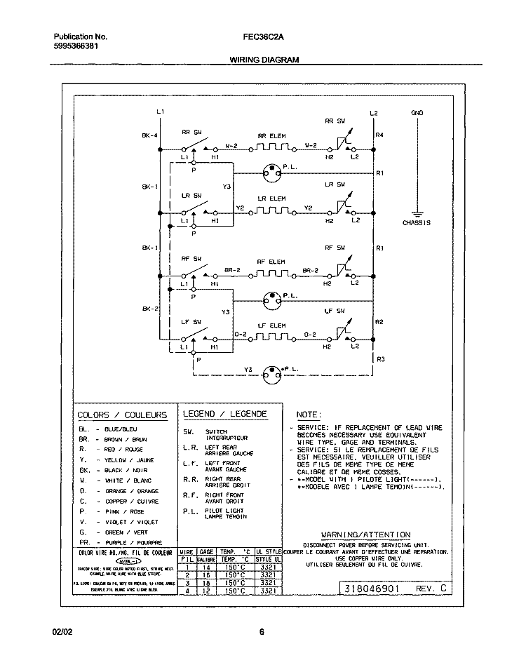 WIRING DIAGRAM Diagram and Parts List for FEC36C2ASB  Frigidaire Cooktop