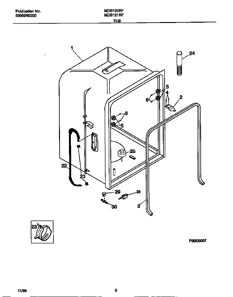 TUB Diagram and Parts List for MDB120RFM1  Frigidaire Dishwasher