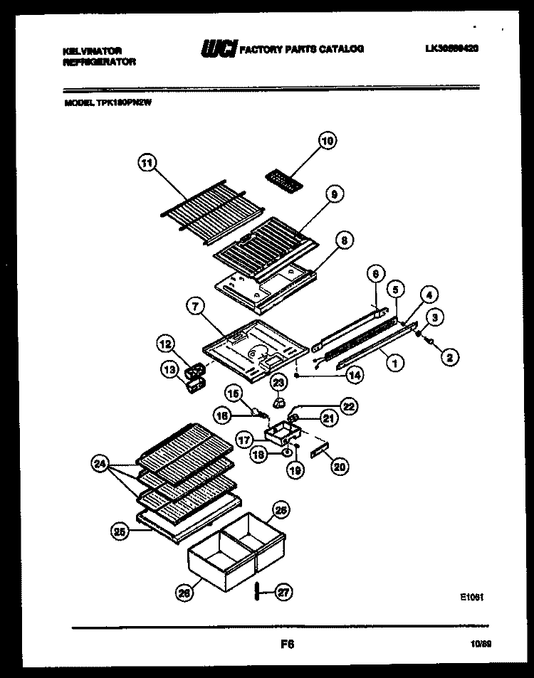 SHELVES AND SUPPORTS Diagram and Parts List for TPK180PN2D  Kelvinator Refrigerator