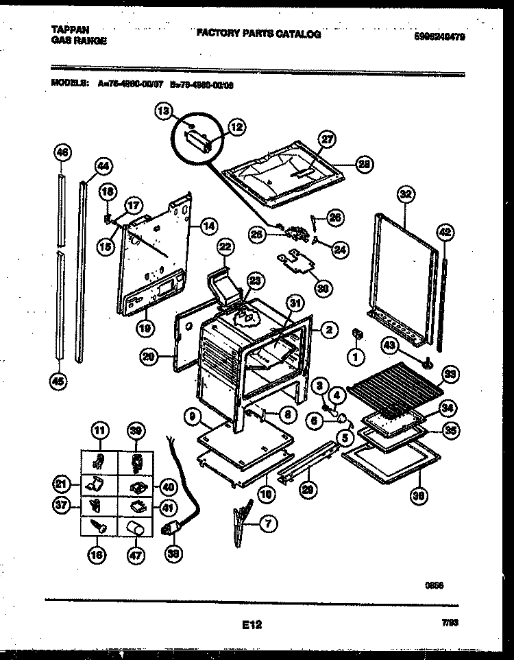 LOWER BODY PARTS Diagram and Parts List for 76-4960-23-08  Tappan Microwave Oven Combo
