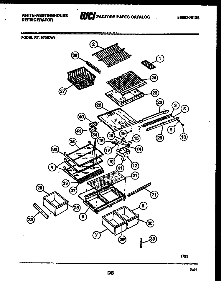 SHELVES AND SUPPORTS Diagram and Parts List for RT197MCV1  Frigidaire Refrigerator