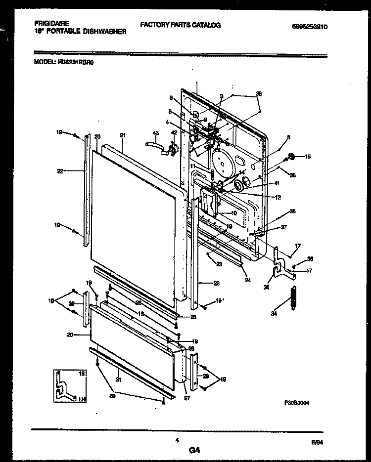 DOOR PARTS Diagram and Parts List for FDS231RBR0  Frigidaire Dishwasher