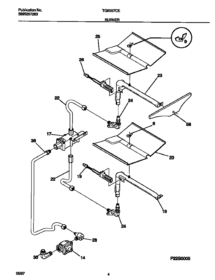 BURNER Diagram and Parts List for TGB557CES2  Tappan Wall Oven