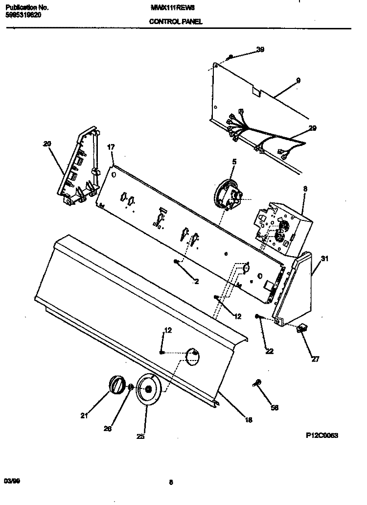 CONTROL PANEL Diagram and Parts List for MWX111REW3  Frigidaire Washer