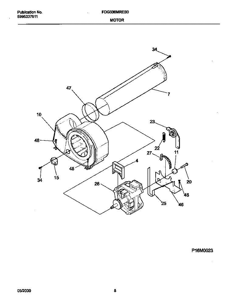 MOTOR Diagram and Parts List for FDG336MRES0  Frigidaire Dryer