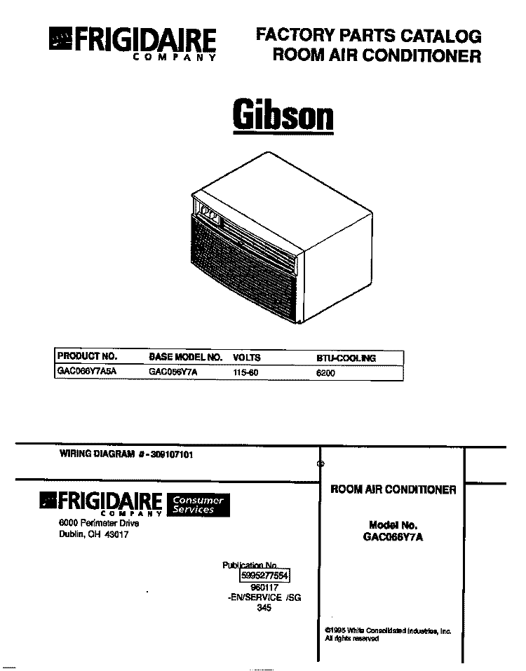 COVER Diagram and Parts List for GAC066Y7A5A  Gibson Air Conditioner