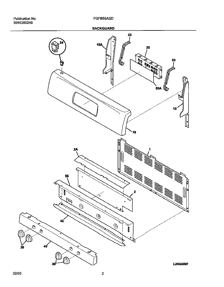 BACKGUARD Diagram and Parts List for FGFB55ASD  Frigidaire Range