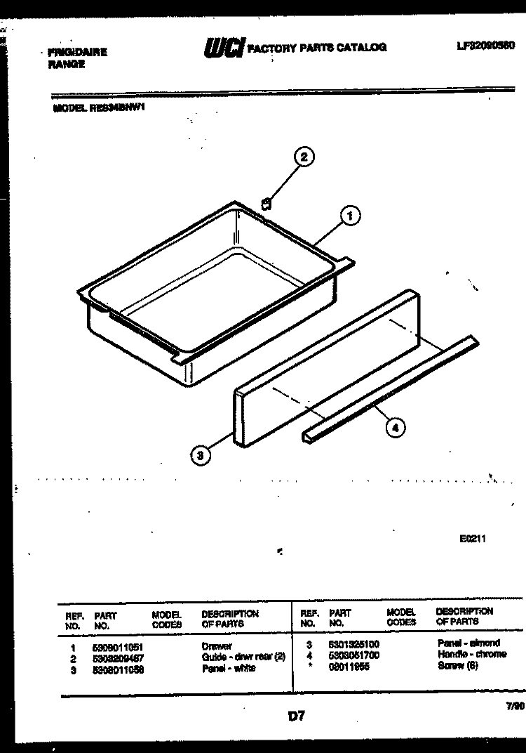 DRAWER PARTS Diagram and Parts List for RES34BNL1  Frigidaire Range