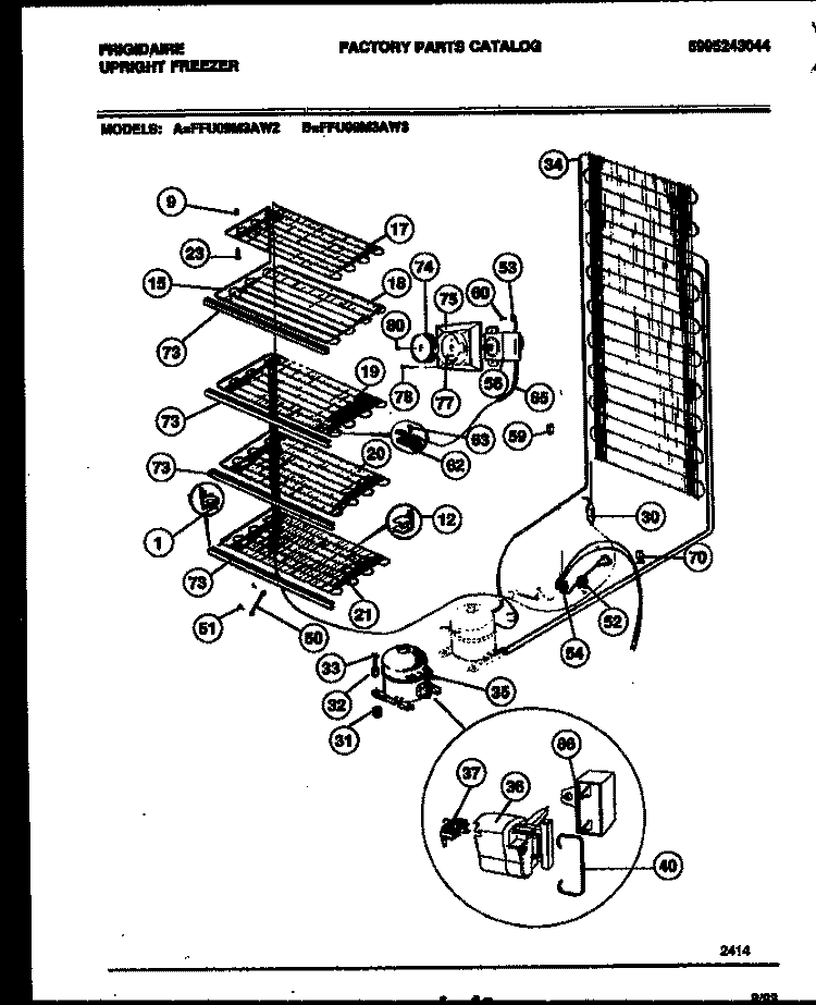 SYSTEM AND ELECTRICAL PARTS Diagram and Parts List for FFU09M3AW3  Frigidaire Freezer