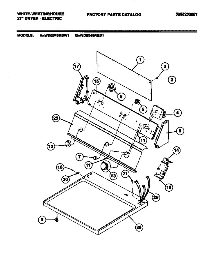CONSOLE, CONTROLS Diagram and Parts List for WDE546RBD1  Frigidaire Dryer