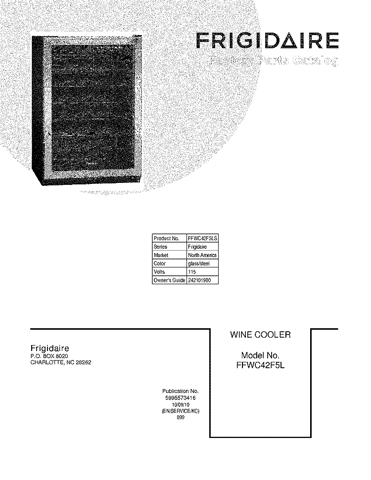 COVER Diagram and Parts List for FFWC42F5LS  Frigidaire Wine and Beverage Cooler