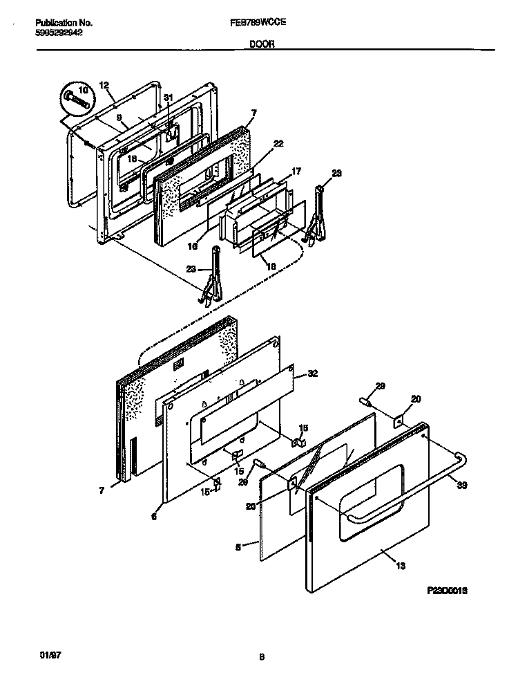 DOOR Diagram and Parts List for FEB789WCCE  Frigidaire Wall Oven