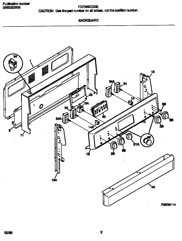 BACKGUARD Diagram and Parts List for FEF366CGSE  Frigidaire Range