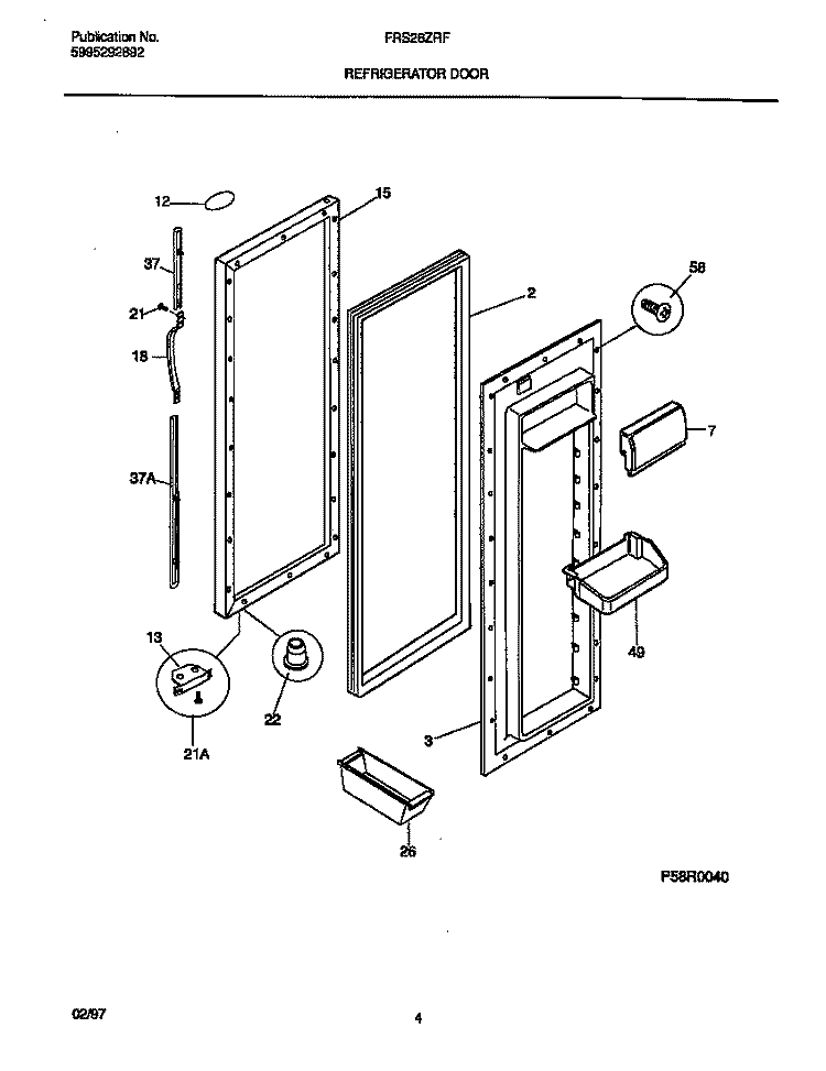 REFRIGERATOR DOOR Diagram and Parts List for FRS26ZRFW1  Frigidaire Refrigerator