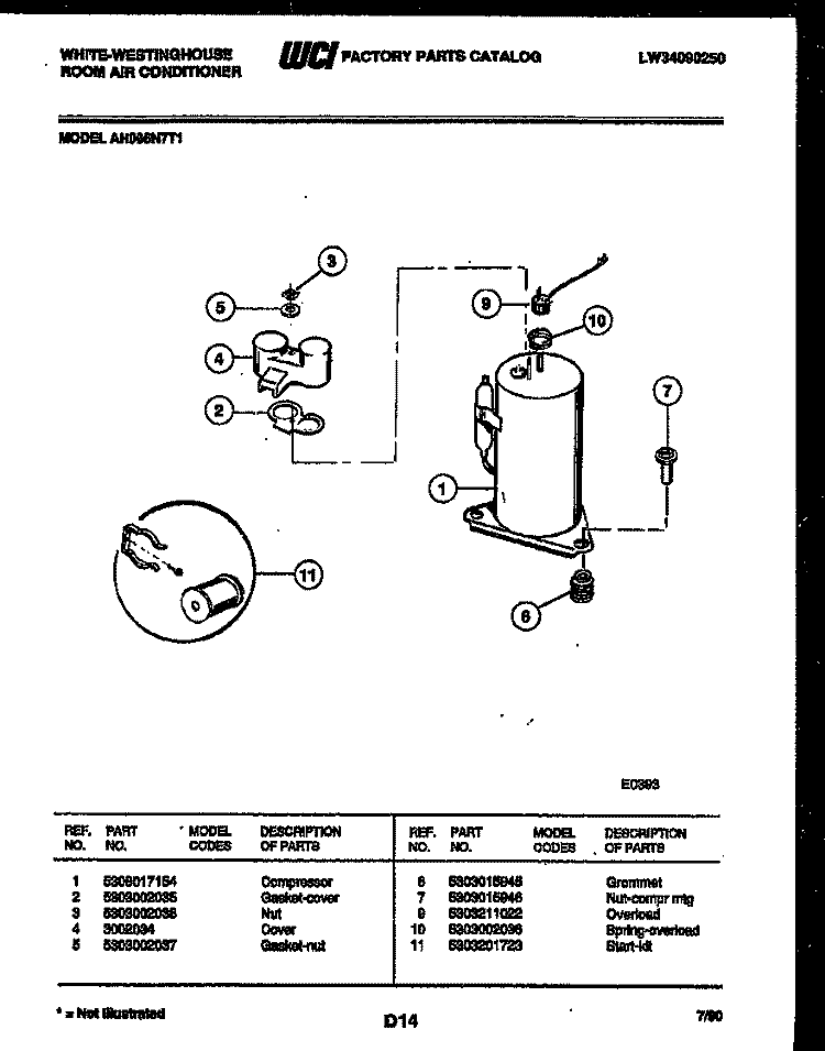COMPRESSOR PARTS Diagram and Parts List for AH066N7T1  Frigidaire Air Conditioner