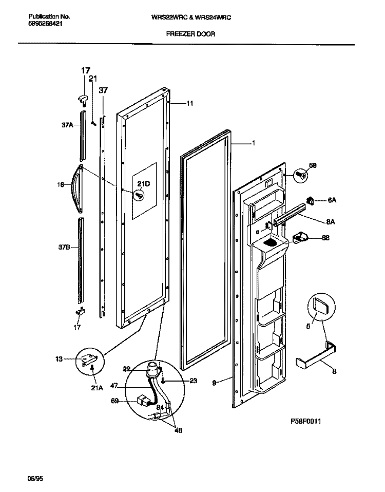 FREEZER DOOR Diagram and Parts List for WRS22WRCD0  Frigidaire Refrigerator