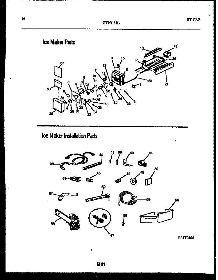 ICE MAKER AND INSTALLATION PARTS Diagram and Parts List for GTN181WLO  Uni Refrigerator