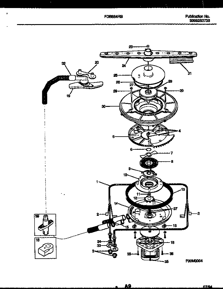MOTOR PUMP PARTS Diagram and Parts List for FDB884RBB0  Frigidaire Dishwasher