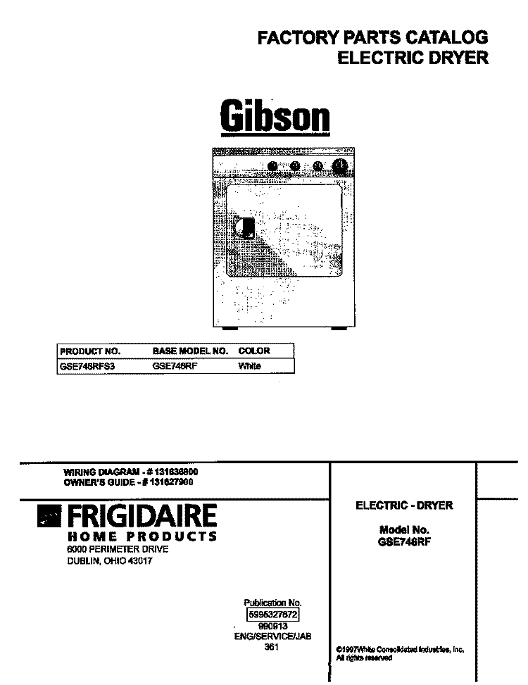 COVER Diagram and Parts List for GSE746RFS3  Gibson Dryer