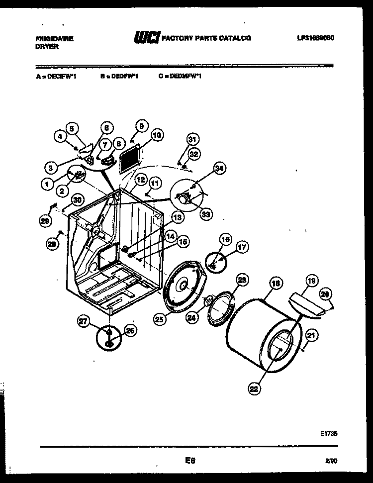 CABINET AND COMPONENT PARTS Diagram and Parts List for DECIFW1  Frigidaire Dryer