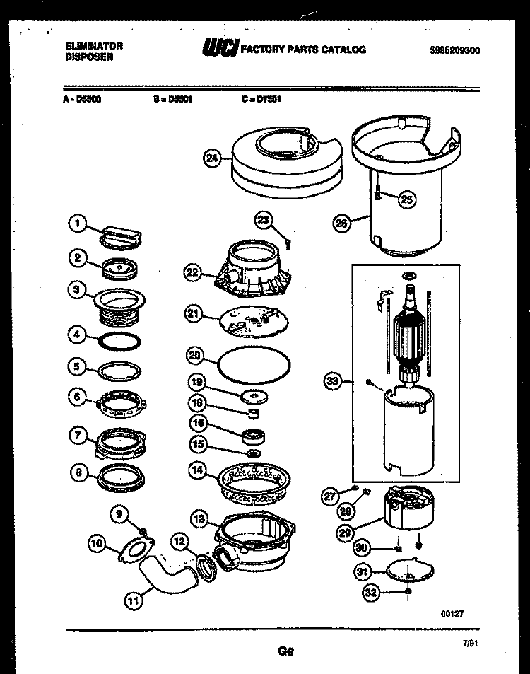 FOOD DISPOSER PARTS Diagram and Parts List for D5500  Frigidaire Food Waste Disposer