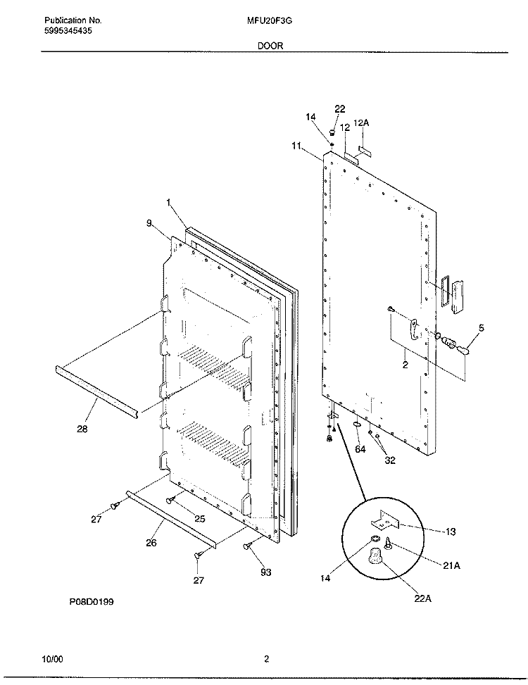 DOOR Diagram and Parts List for MFU20F3GW8  Uni Freezer