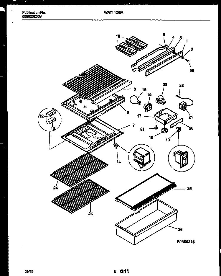 SHELVES AND SUPPORTS Diagram and Parts List for WRT14CGAY0  Frigidaire Refrigerator