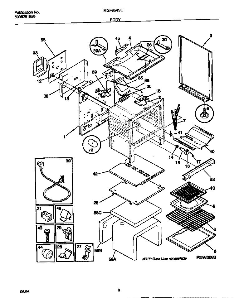 BODY Diagram and Parts List for MGF354SEWA  Frigidaire Range