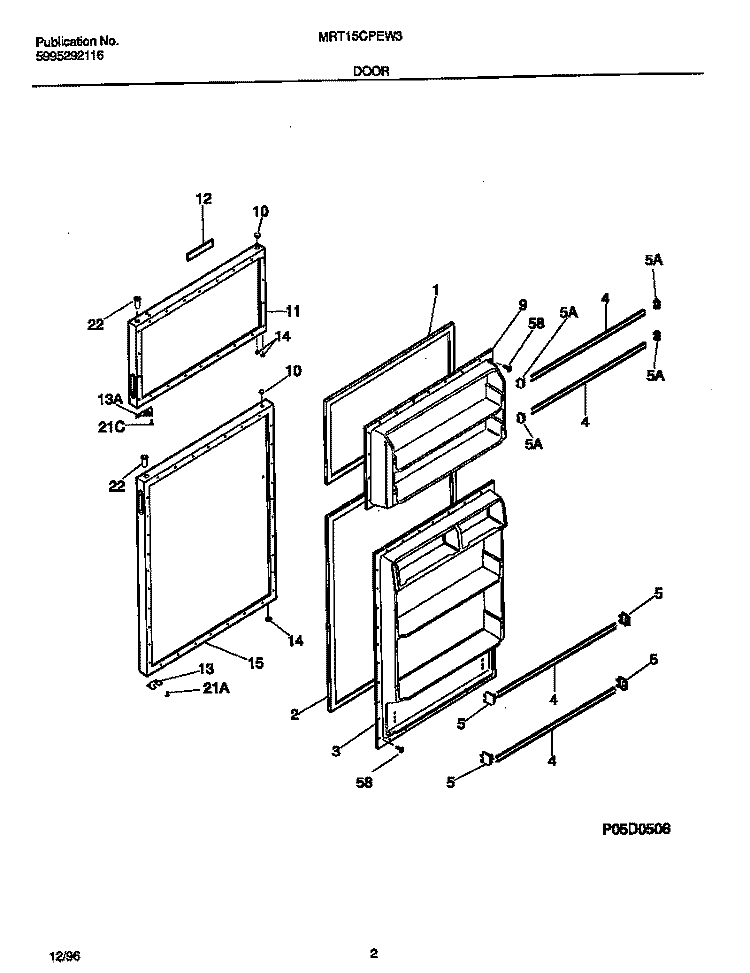DOOR Diagram and Parts List for MRT15CPEW3  Frigidaire Refrigerator