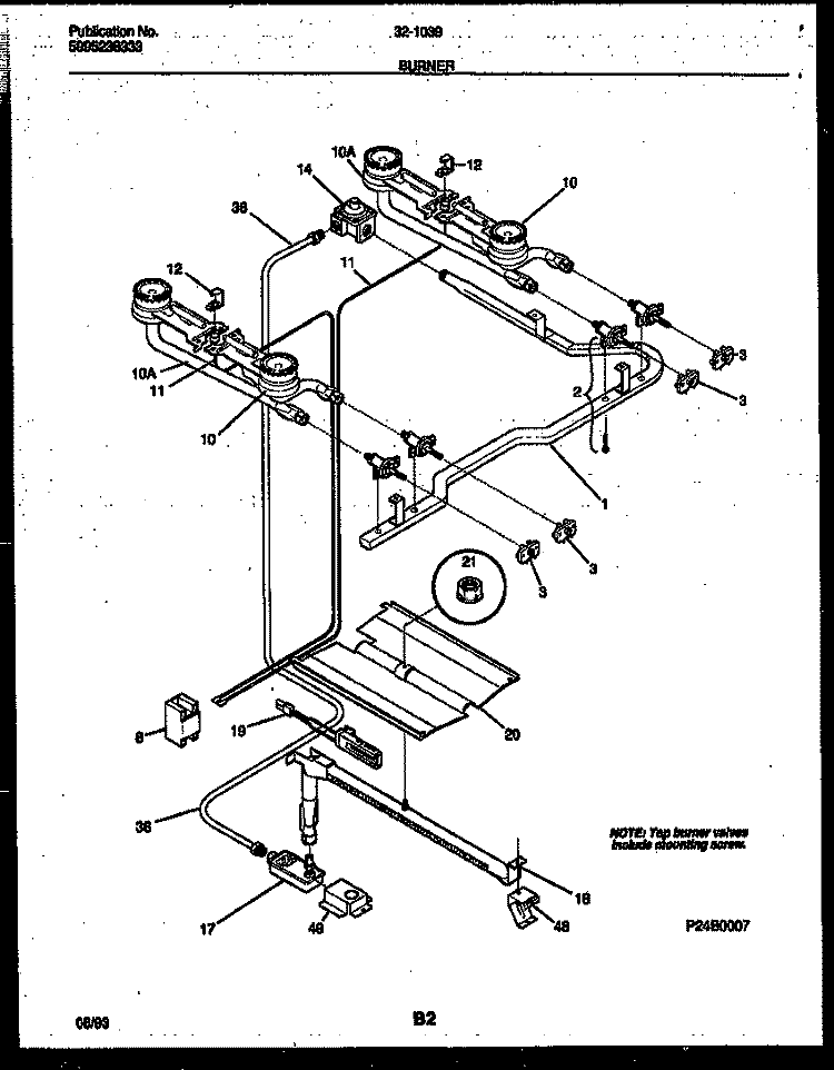 BURNER PARTS Diagram and Parts List for 32-1039-23-09  Tappan Range