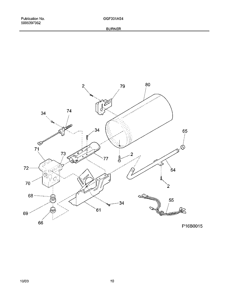 BURNER Diagram and Parts List for GGF331AS4  Gibson Dryer