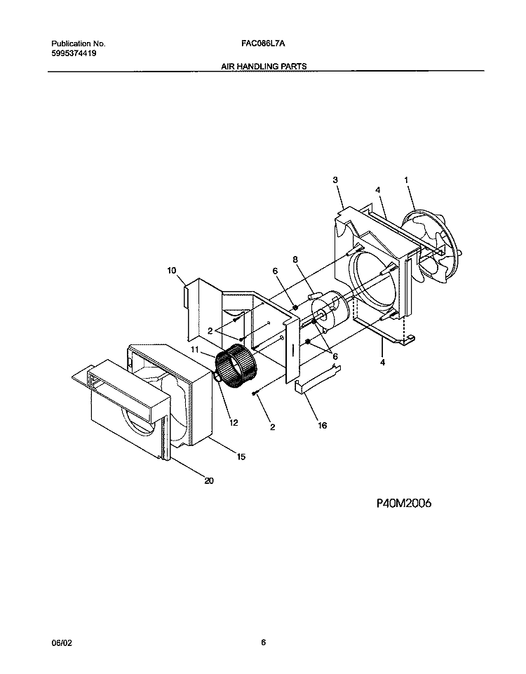 AIR HANDLING Diagram and Parts List for FAC086L7A2  Frigidaire Air Conditioner